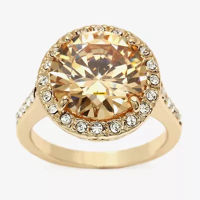 Sparkle Allure Womens White Crystal 14K Gold Over Brass Hypoallergenic Halo Cocktail Ring