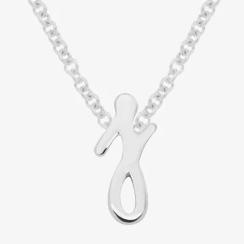 Itsy Bitsy Initial Womens Sterling Silver 17 Inch Pendant Necklace