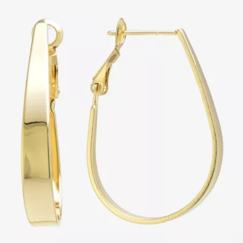 Silver Reflections Womens 24K Gold Over Brass 32mm Oval Hoop Earrings