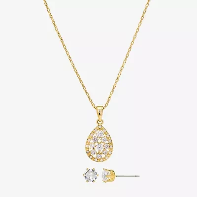 Sparkle Allure Womens Cubic Zirconia 14K Gold Over Brass Pear 2-pc. Jewelry Set