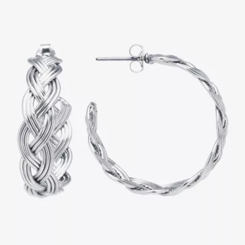 Silver Reflections Womens 30mm Hoop Earrings