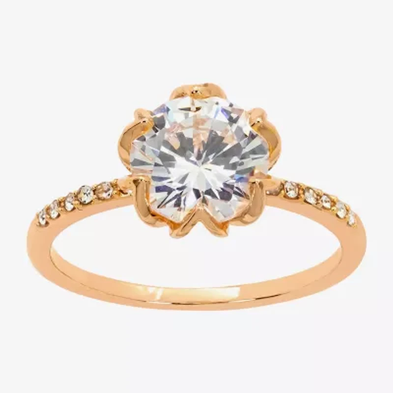 Sparkle Allure Womens Crystal 18K Rose Gold Over Brass Engagement Ring