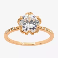 Sparkle Allure Womens Crystal 18K Rose Gold Over Brass Engagement Ring