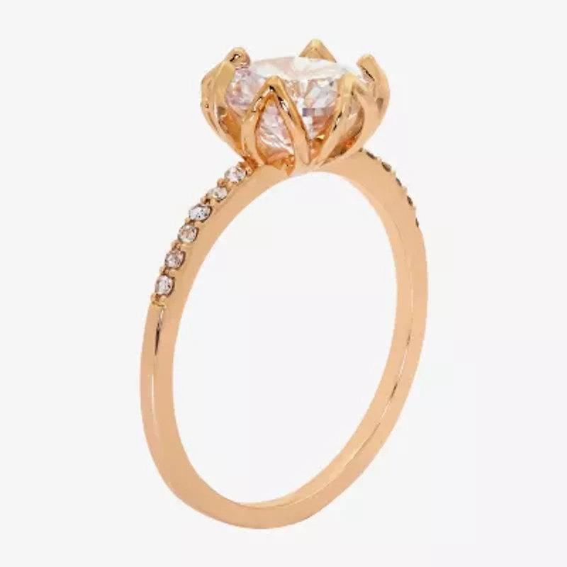 Sparkle Allure Womens Crystal 18K Rose Gold Over Brass Engagement Ring