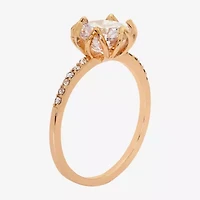 Sparkle Allure Womens Crystal 18K Rose Gold Over Brass Engagement Ring