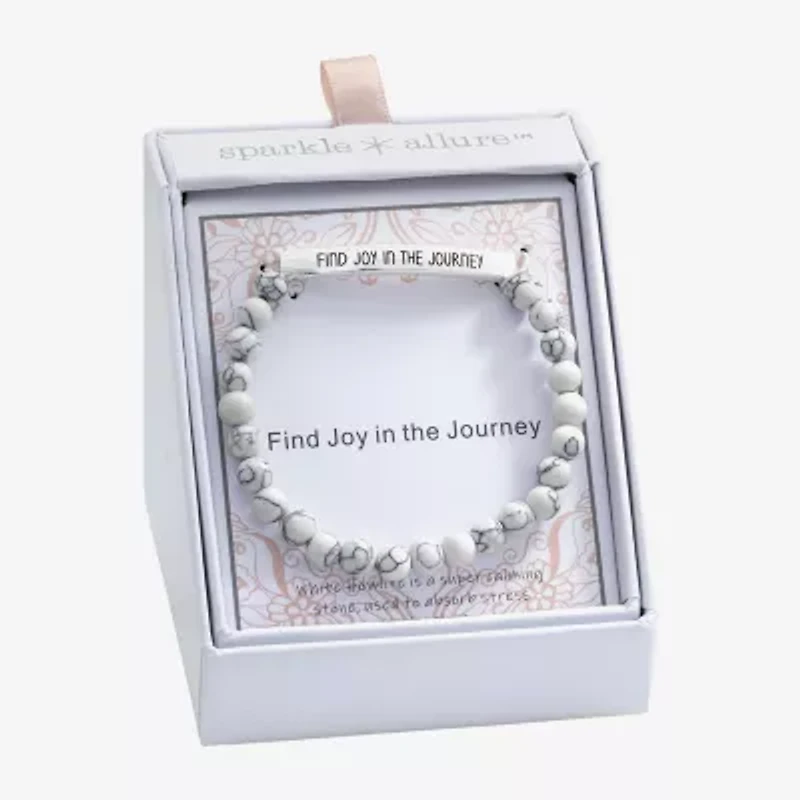 Sparkle Allure Empowerment Womens White Howlite Bar Beaded Bracelet