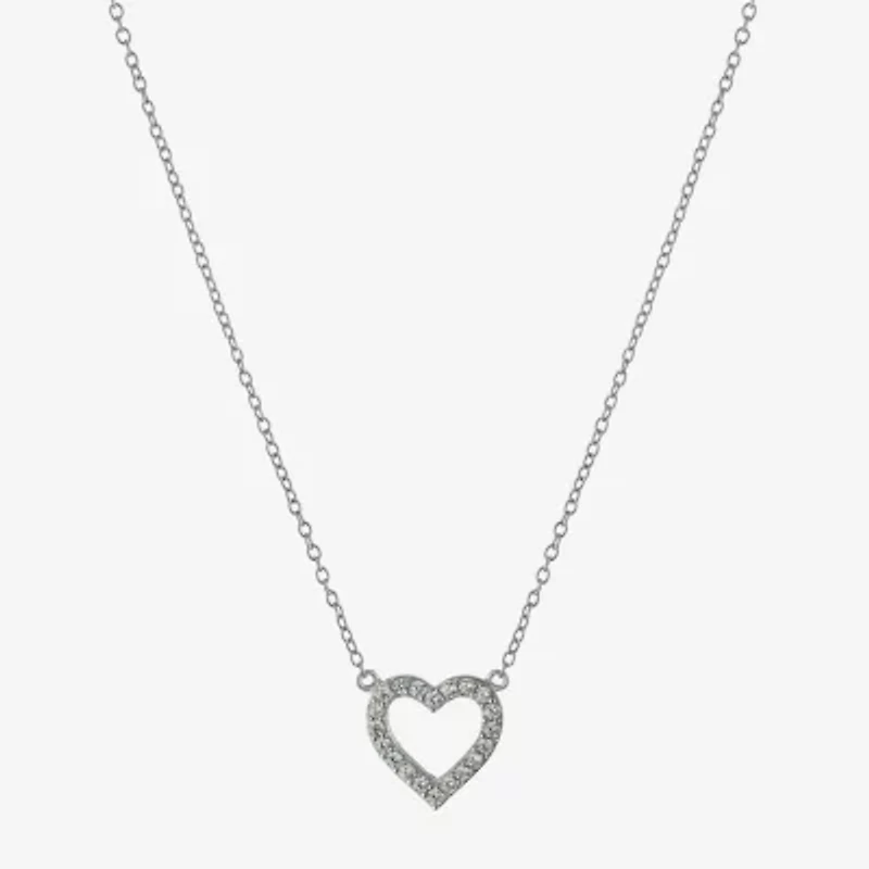 Silver Treasures Womens Cubic Zirconia Sterling Silver Heart 16 Inch Pendant Necklace