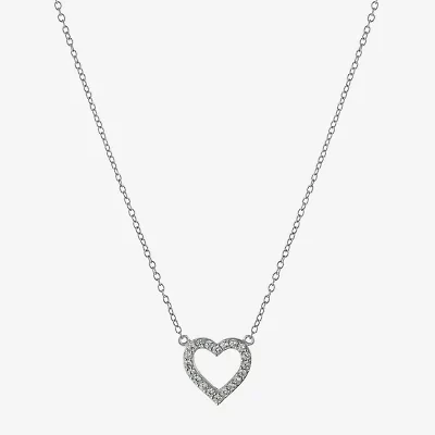 Silver Treasures Womens Cubic Zirconia Sterling Silver Heart 16 Inch Pendant Necklace