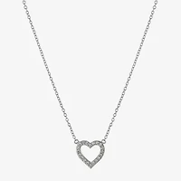 Silver Treasures Womens Cubic Zirconia Sterling Silver Heart 16 Inch Pendant Necklace