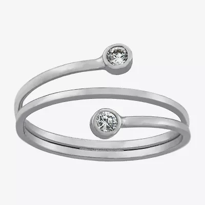 Silver Treasures Womens 2.5MM Cubic Zirconia Sterling Silver Bypass  Band