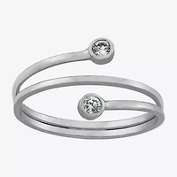 Silver Treasures Womens 2.5MM Cubic Zirconia Sterling Silver Bypass  Band