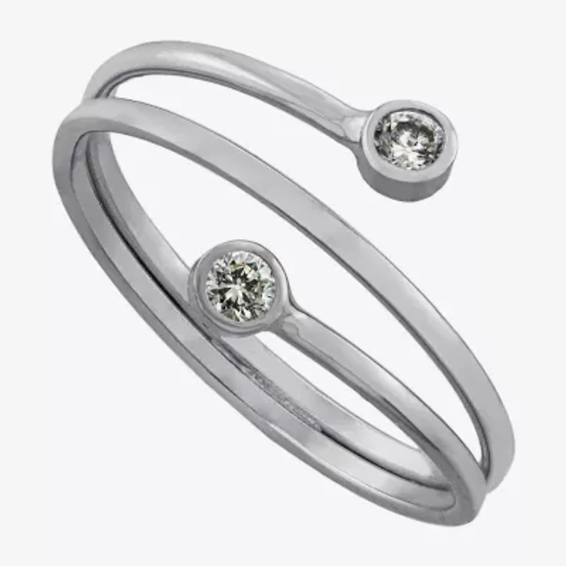 Silver Treasures Womens 2.5MM Cubic Zirconia Sterling Silver Bypass  Band
