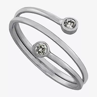 Silver Treasures Womens 2.5MM Cubic Zirconia Sterling Silver Bypass  Band