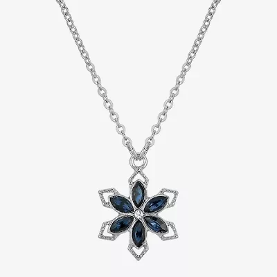 1928 Silver Tone Womens Blue Crystal Alloy Flower 16 Inch Pendant Necklace