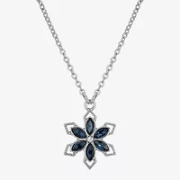 1928 Silver Tone Womens Blue Crystal Alloy Flower 16 Inch Pendant Necklace
