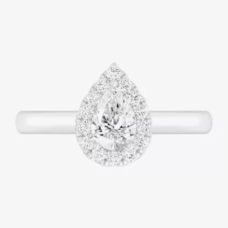 (G-H/SI1-SI2) Womens 1 CT. T.W. Lab Grown White Diamond 10K Gold Pear Halo Engagement Ring