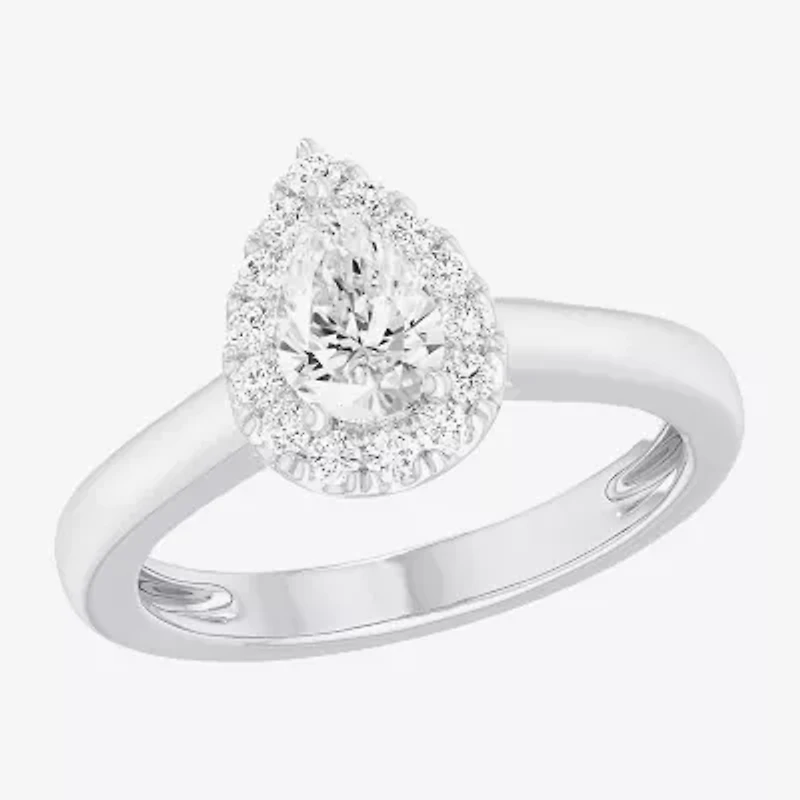 (G-H/SI1-SI2) Womens 1 CT. T.W. Lab Grown White Diamond 10K Gold Pear Halo Engagement Ring