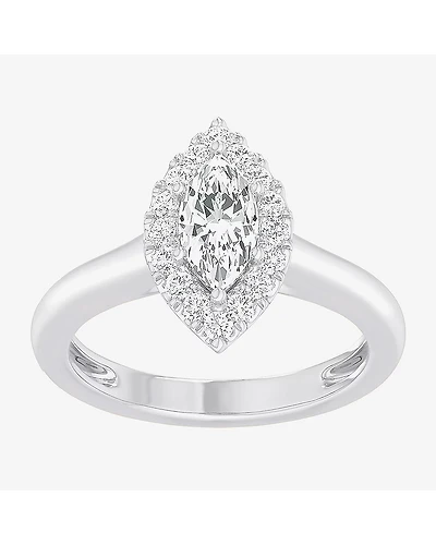(G-H/SI1-SI2) Womens 1 CT. T.W. Lab Grown White Diamond 10K Gold Marquise Halo Engagement Ring