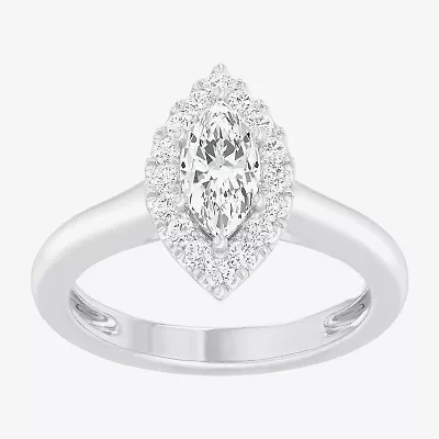 (G-H/SI1-SI2) Womens 1 CT. T.W. Lab Grown White Diamond 10K Gold Marquise Halo Engagement Ring