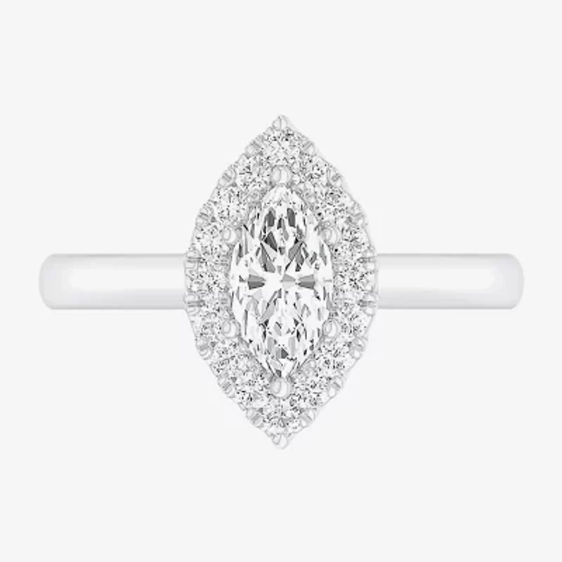 (G-H/SI1-SI2) Womens 1 CT. T.W. Lab Grown White Diamond 10K Gold Marquise Halo Engagement Ring
