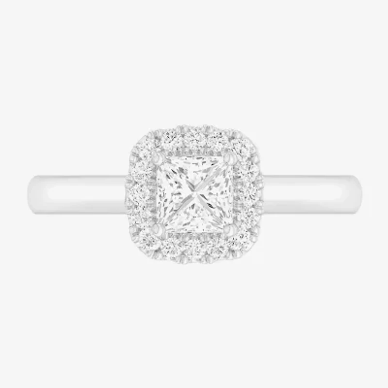 G-H/SI1-SI2) Womens 1 CT. T.W. Lab Grown White Diamond 10K Gold Cushion Halo Engagement Ring