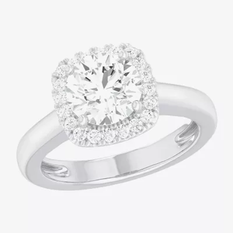(G-H/SI1-SI2) Womens 2 1/4 CT. T.W. Lab Grown White Diamond 10K Gold Cushion Halo Engagement Ring