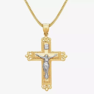 Crucifix Mens 10K Gold Cross 22 Inch Pendant Necklace