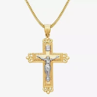 Crucifix Mens 10K Gold Cross 22 Inch Pendant Necklace