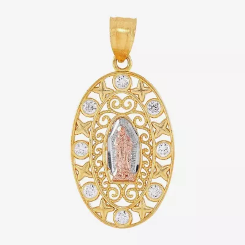Our Lady Of Guadalupe / Nuestra Senora De Guadalupe Womens White Cubic Zirconia 14K Gold Oval Pendant