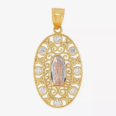 Our Lady Of Guadalupe / Nuestra Senora De Guadalupe Womens White Cubic Zirconia 14K Gold Oval Pendant
