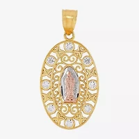 Our Lady Of Guadalupe / Nuestra Senora De Guadalupe Womens White Cubic Zirconia 14K Gold Oval Pendant
