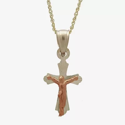Rene Bargueiras® 14K Two-Tone Gold Crucifix Pendant Necklace