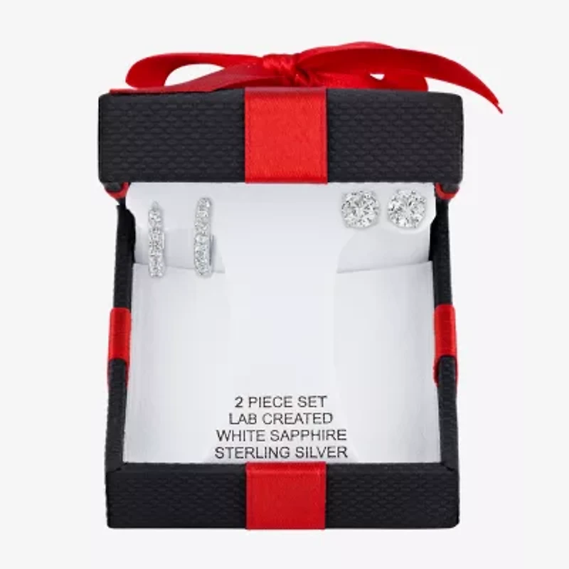 Yes, Please! Womens Lab Created White Sapphire Sterling Silver 2 Pair Earring Set