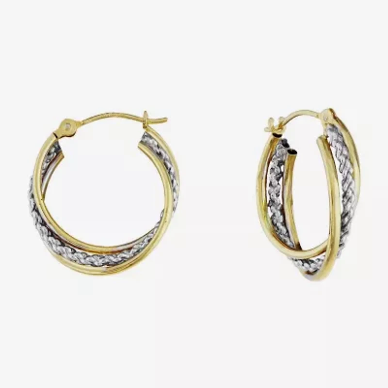 14K Two-Tone Gold 16mm Interlocking Twisted Hoop Earrings