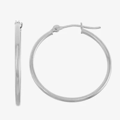 Womens 14K White Gold 25mm Hoop Earrings