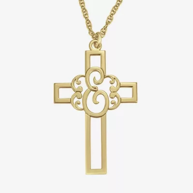 Personalized Initial Cutout Cross Pendant Necklace