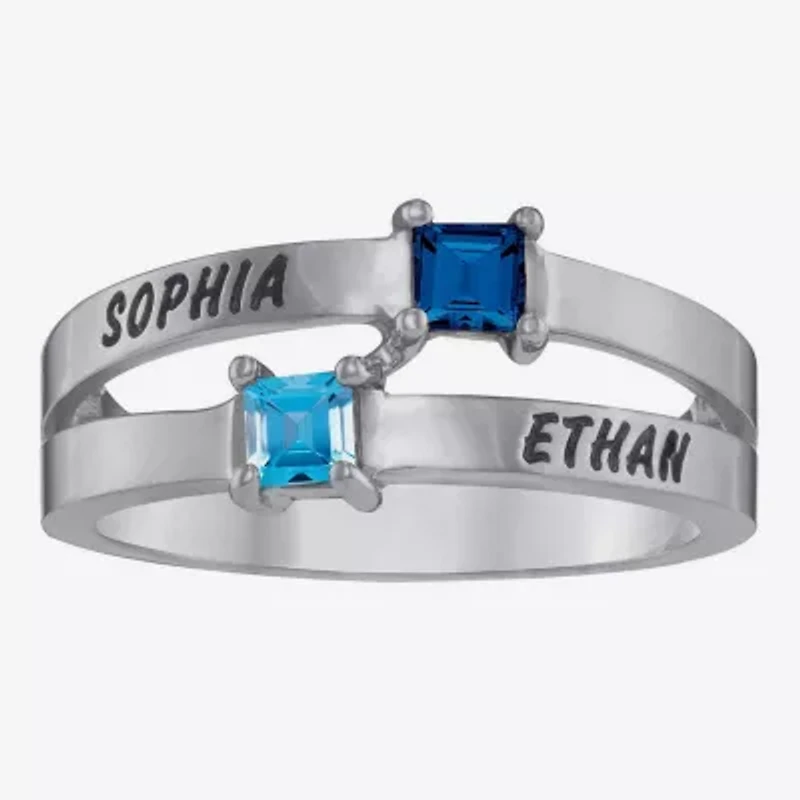 Personalized Engraved Split Shank Birthstone Ring