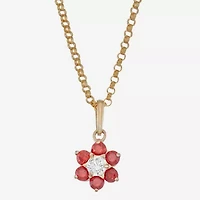 Girls Red Cubic Zirconia 10K Gold 14K Gold Filled Flower 14 Inch Pendant Necklace