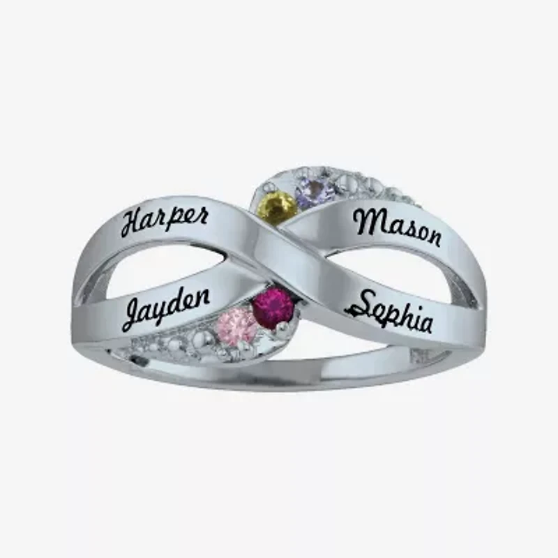 Personalized Simulated Birthstone Engraved X Ring