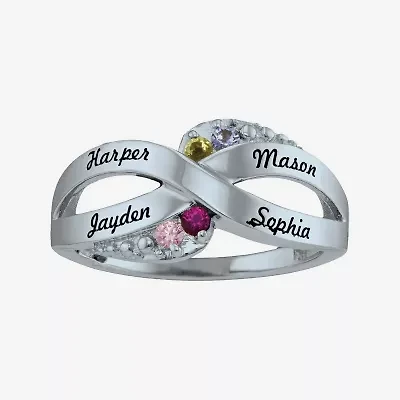 Personalized Simulated Birthstone Engraved X Ring
