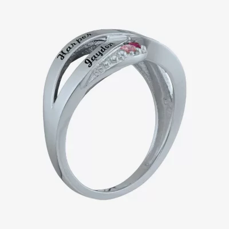 Personalized Simulated Birthstone Engraved X Ring