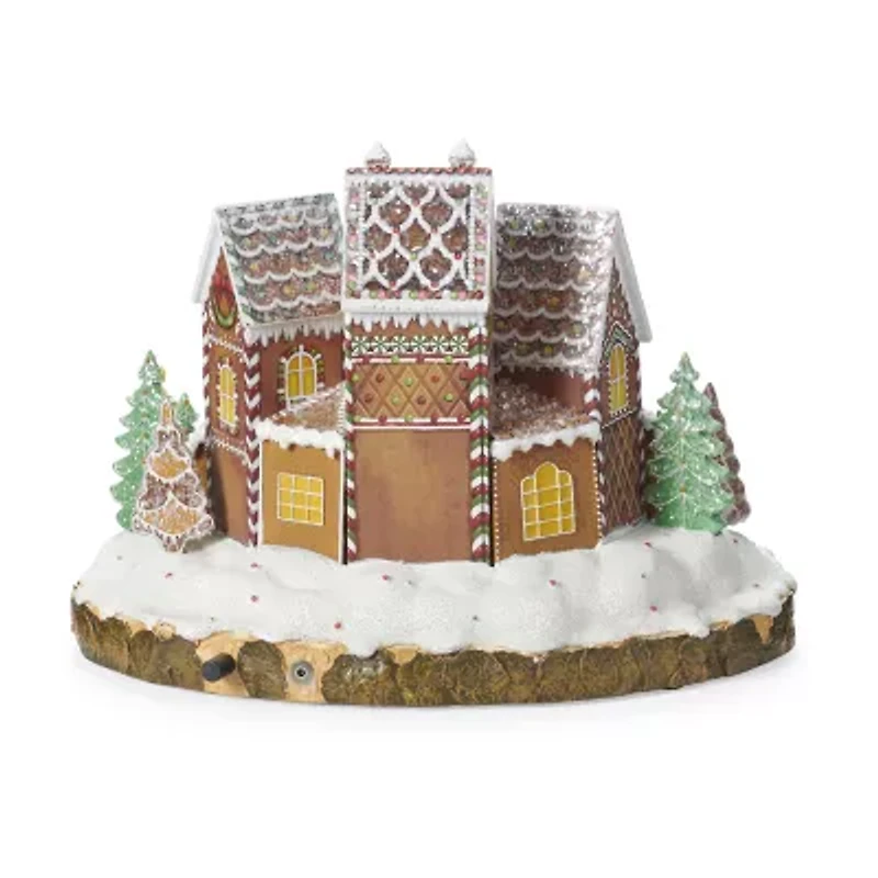 Roman 10.25" Led Gingerbread House Plays Music Christmas Tabletop Decor