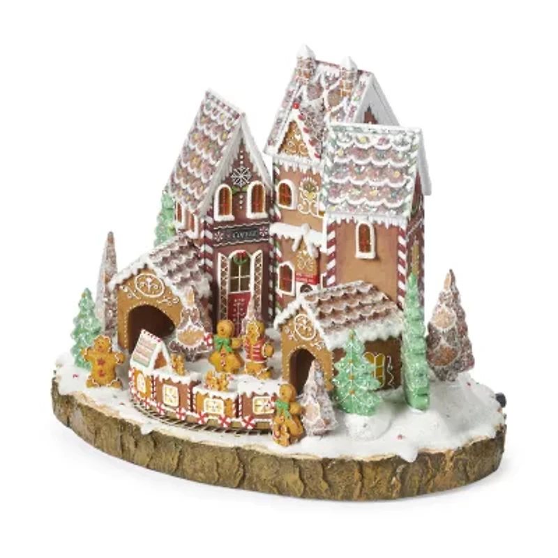 Roman 10.25" Led Gingerbread House Plays Music Christmas Tabletop Decor