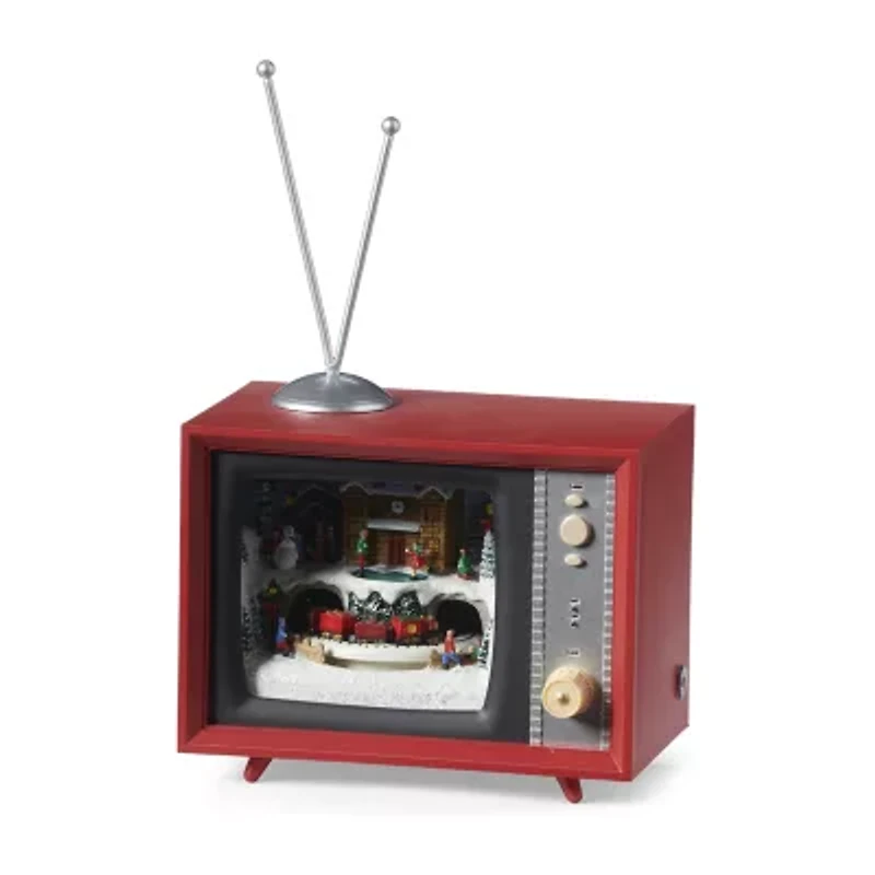 Roman 5" Led Tv North Pole Plays Music Christmas Tabletop Decor