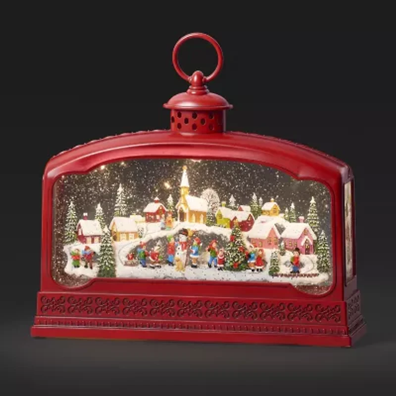 Roman 9" Led Swirl Village Lantern Plays Music Christmas Tabletop Decor