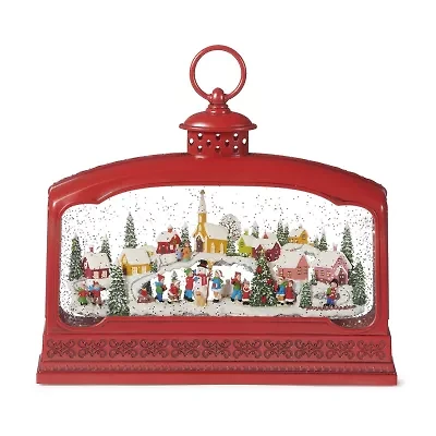 Roman 9" Led Swirl Village Lantern Plays Music Christmas Tabletop Decor