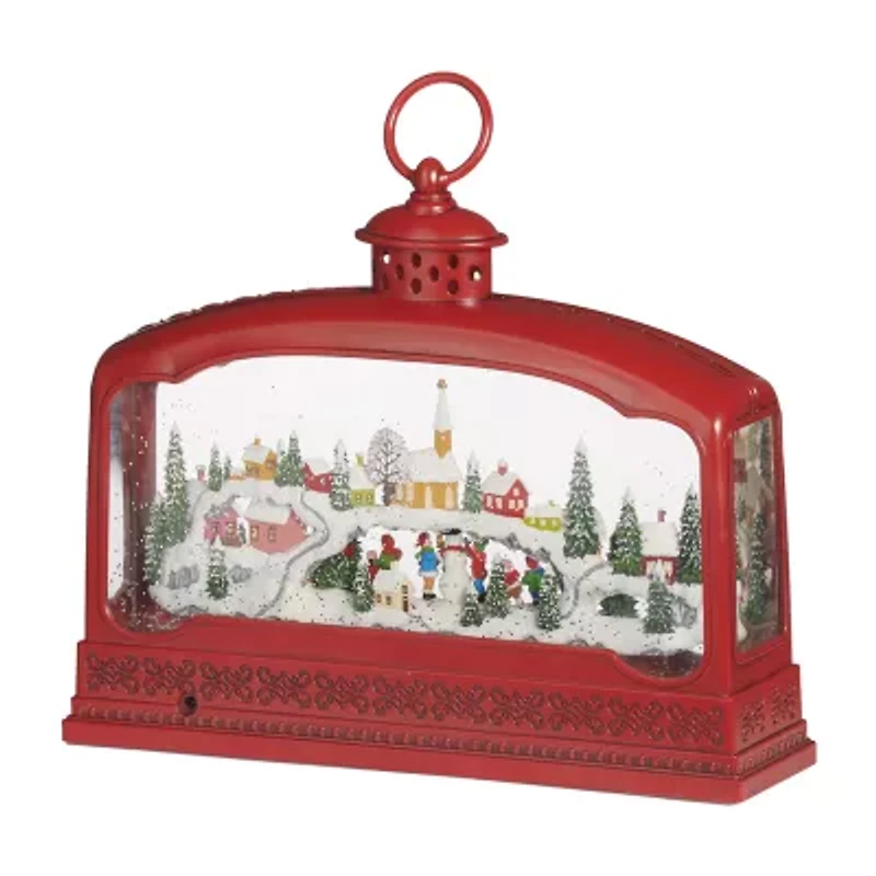 Roman 9" Led Swirl Village Lantern Plays Music Christmas Tabletop Decor
