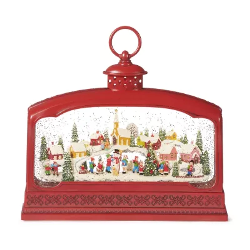 Roman 9" Led Swirl Village Lantern Plays Music Christmas Tabletop Decor