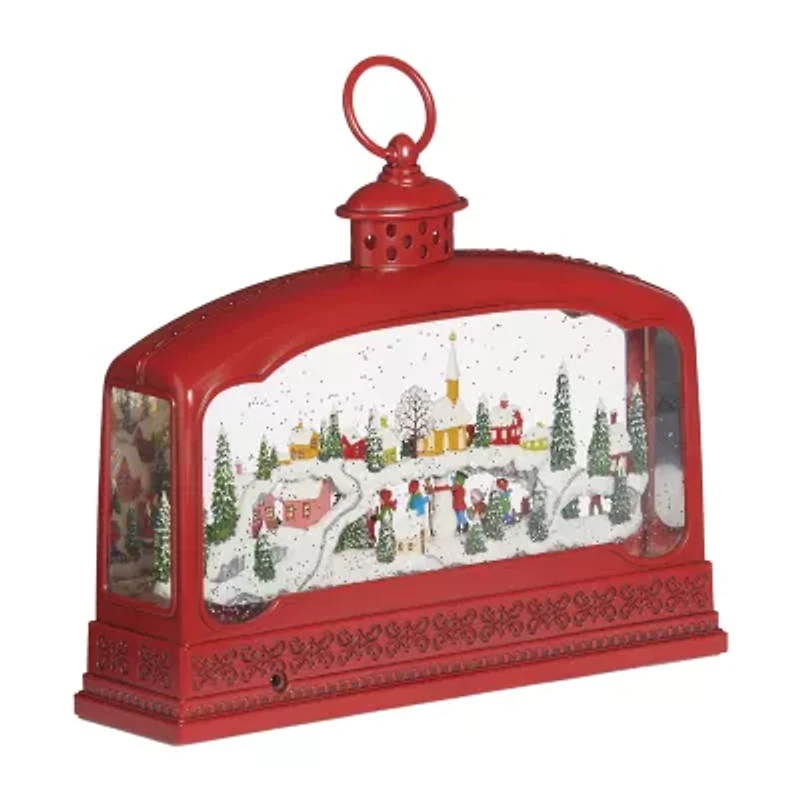 Roman 9" Led Swirl Village Lantern Plays Music Christmas Tabletop Decor