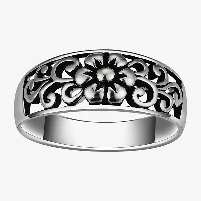 Footnotes Filigree Womens 7MM Sterling Silver Flower Band